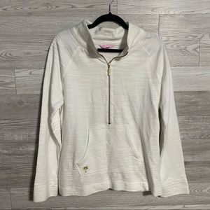 Lilly Pulitzer White and Gold Zip Up with Large Front Pocket